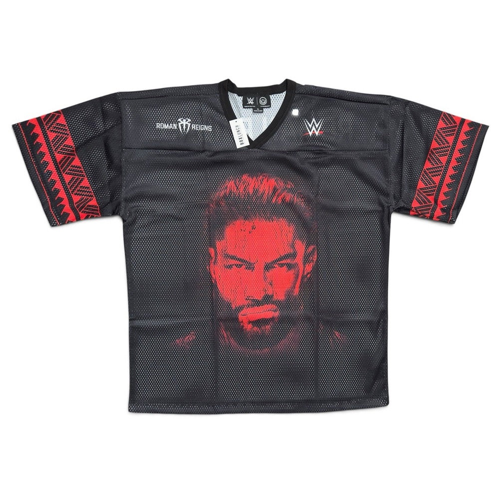 WWE Roman Reigns Black Red Tribal Chief Mesh Football Jersey Size XL